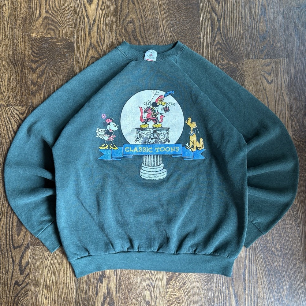 Vtg 80s 90s Disney Magic Music Days Sweatshirt XL Classic Toon Mickey Green FOTL